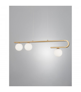 Cantona 3 Light Bar Pendant Ceiling Light White Opal Glass Brass Gold LED G9-2