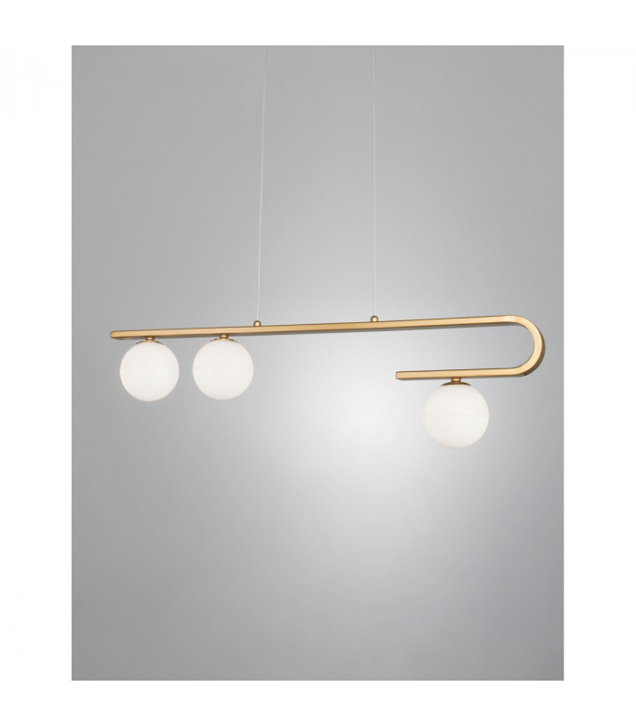 Cantona 3 Light Bar Pendant Ceiling Light White Opal Glass Brass Gold LED G9-2