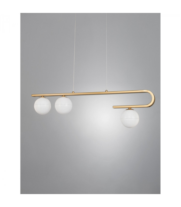 Cantona 3 Light Bar Pendant Ceiling Light White Opal Glass Brass Gold LED G9-3