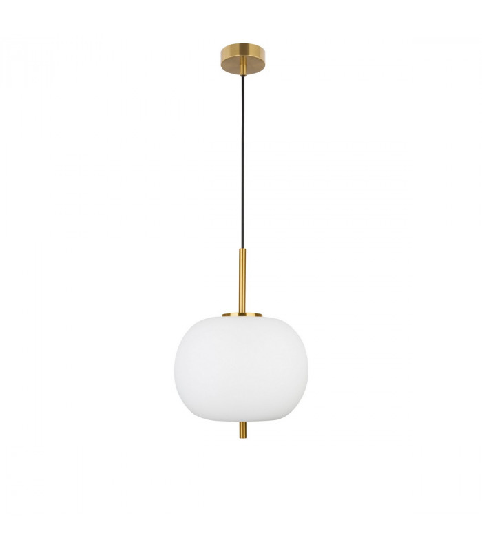Lato 30cm Globe Pendant Ceiling Light Opal Glass Antique Brass Metal Black Fabric Wire LED E27-3