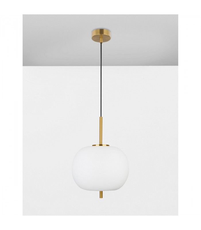 Lato 30cm Globe Pendant Ceiling Light Opal Glass Antique Brass Metal Black Fabric Wire LED E27-4