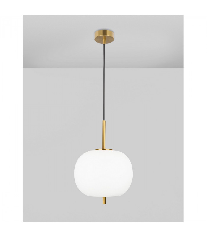 Lato 30cm Globe Pendant Ceiling Light Opal Glass Antique Brass Metal Black Fabric Wire LED E27-5