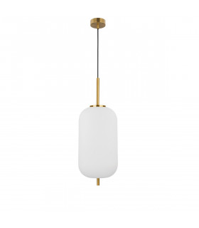 Lato 22cm Globe Pendant Ceiling Light Opal Glass Antique Brass Metal Black Fabric Wire LED E27-1