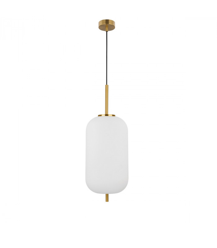 Lato 22cm Globe Pendant Ceiling Light Opal Glass Antique Brass Metal Black Fabric Wire LED E27-1