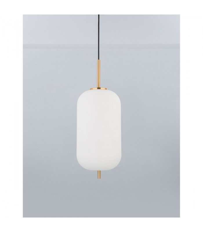Lato 22cm Globe Pendant Ceiling Light Opal Glass Antique Brass Metal Black Fabric Wire LED E27-2