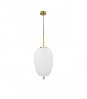 Lato 27cm Globe Pendant Ceiling Light Opal Glass Antique Brass Metal Black Fabric Wire LED E27-1