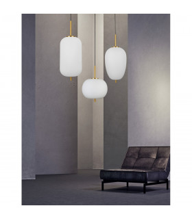 Lato 27cm Globe Pendant Ceiling Light Opal Glass Antique Brass Metal Black Fabric Wire LED E27-2
