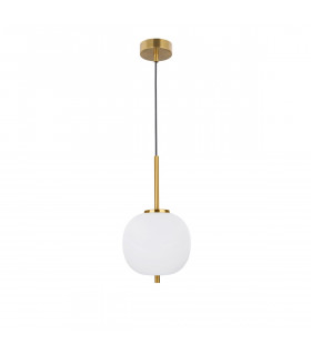 Lato 18.5cm Globe Pendant Ceiling Light Opal Glass Antique Brass Metal Black Fabric Wire LED E14-1