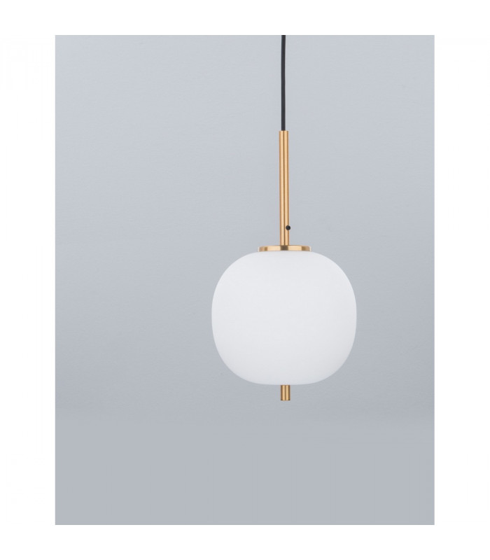 Lato 18.5cm Globe Pendant Ceiling Light Opal Glass Antique Brass Metal Black Fabric Wire LED E14-3