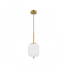 Lato 16.5cm Globe Pendant Ceiling Light Opal Glass Antique Brass Metal Black Fabric Wire LED E14-1