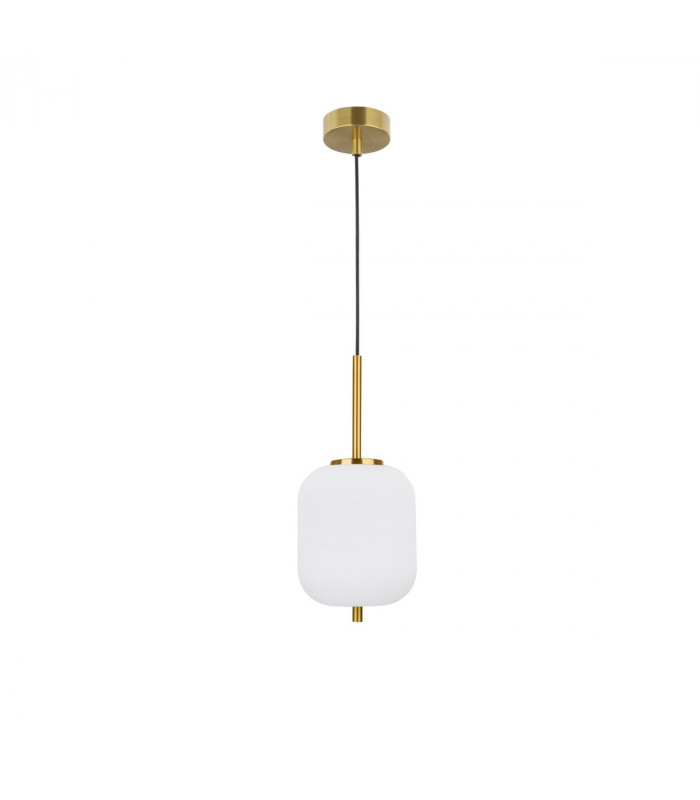 Lato 16.5cm Globe Pendant Ceiling Light Opal Glass Antique Brass Metal Black Fabric Wire LED E14-1