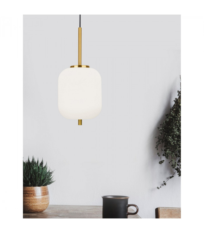 Lato 16.5cm Globe Pendant Ceiling Light Opal Glass Antique Brass Metal Black Fabric Wire LED E14-2