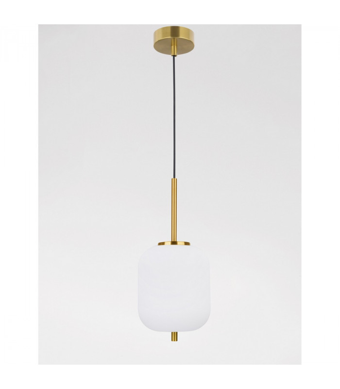 Lato 16.5cm Globe Pendant Ceiling Light Opal Glass Antique Brass Metal Black Fabric Wire LED E14-3