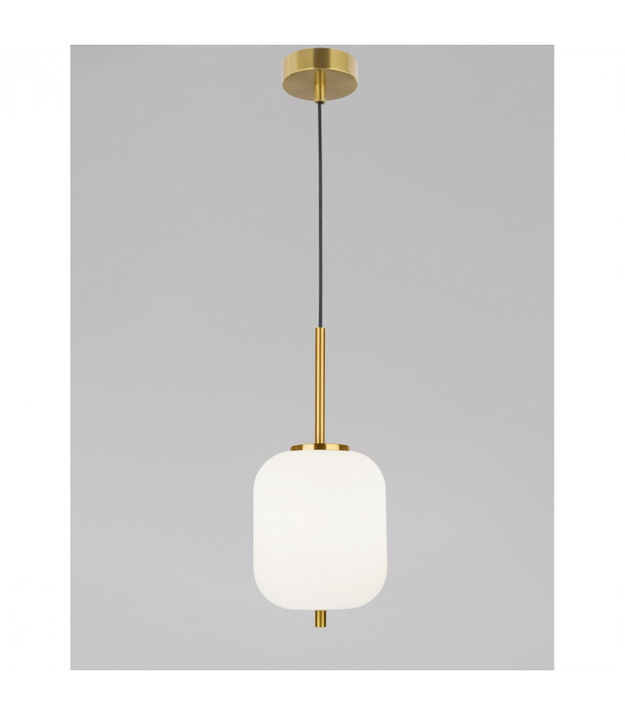 Lato 16.5cm Globe Pendant Ceiling Light Opal Glass Antique Brass Metal Black Fabric Wire LED E14-4