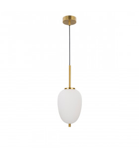 Lato 15.8cm Globe Pendant Ceiling Light Opal Glass Antique Brass Metal Black Fabric Wire LED E14-1