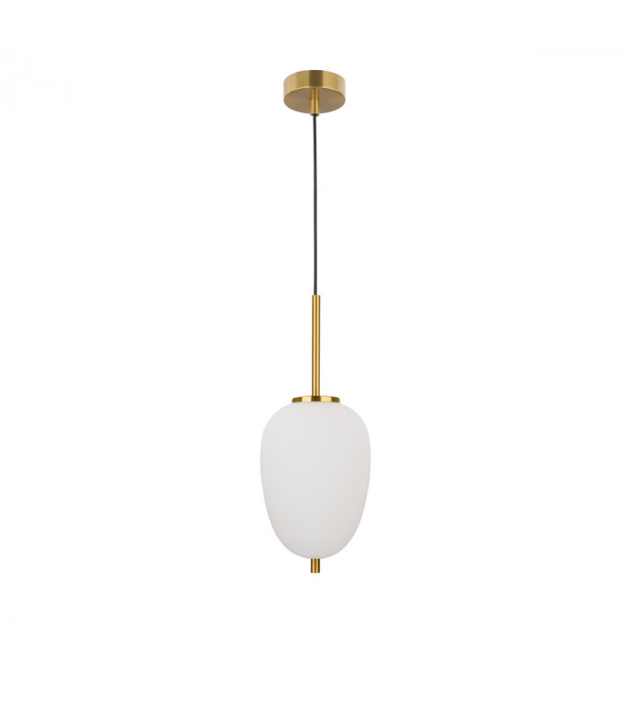 Lato 15.8cm Globe Pendant Ceiling Light Opal Glass Antique Brass Metal Black Fabric Wire LED E14-1