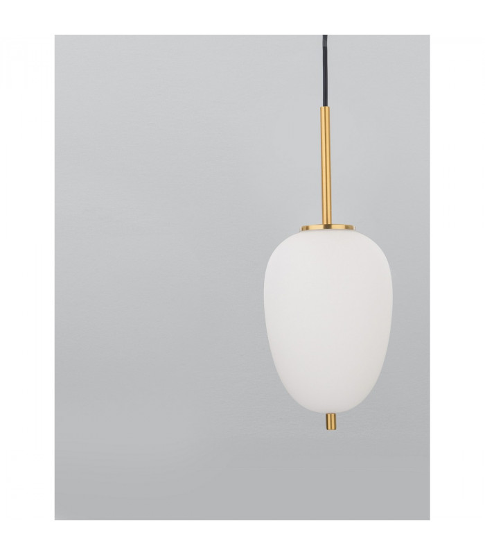 Lato 15.8cm Globe Pendant Ceiling Light Opal Glass Antique Brass Metal Black Fabric Wire LED E14-2