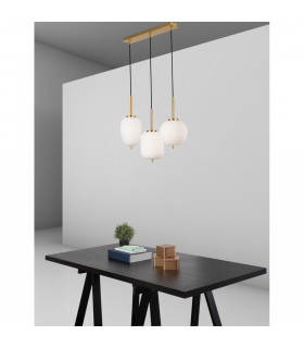 Lato 3 Light Bar Pendant Ceiling Light Opal Glass Antique Brass Metal Black Fabric Wire LED E14 15.8-2