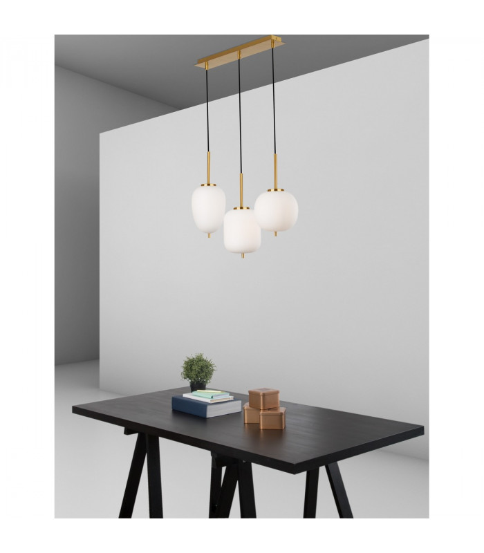 Lato 3 Light Bar Pendant Ceiling Light Opal Glass Antique Brass Metal Black Fabric Wire LED E14 15.8-2