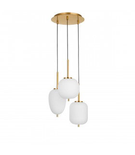 Lato 3 Light Cluster Pendant Ceiling Light Opal Glass Antique Brass Metal Black Fabric Wire LED E14-1