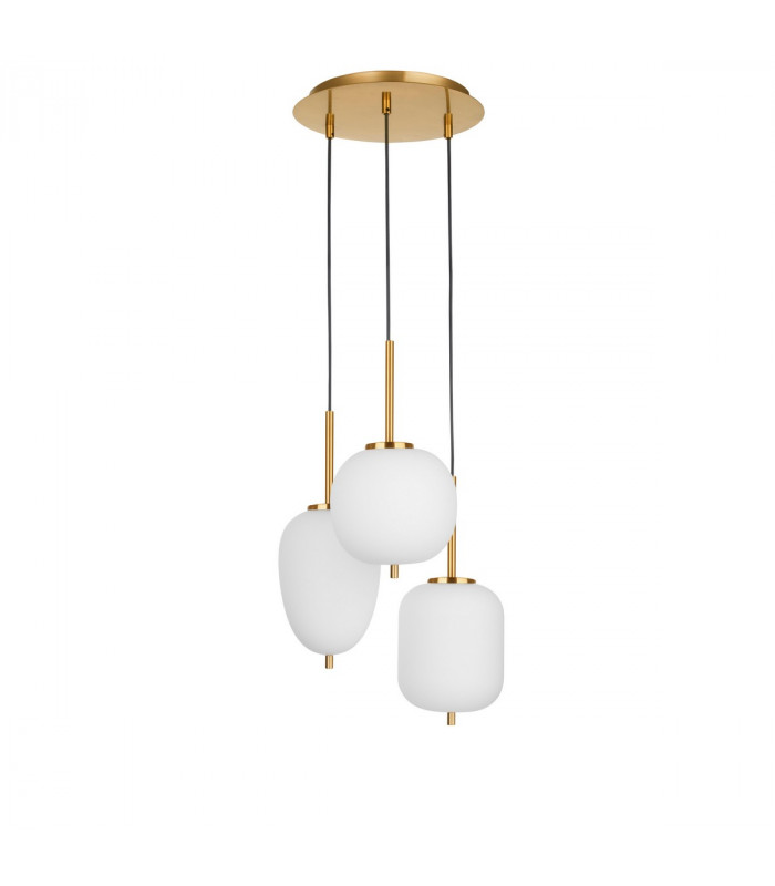 Lato 3 Light Cluster Pendant Ceiling Light Opal Glass Antique Brass Metal Black Fabric Wire LED E14-1
