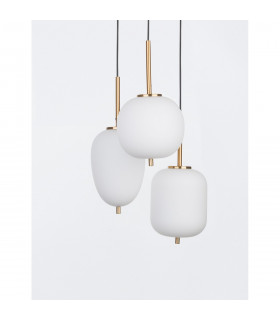 Lato 3 Light Cluster Pendant Ceiling Light Opal Glass Antique Brass Metal Black Fabric Wire LED E14-2