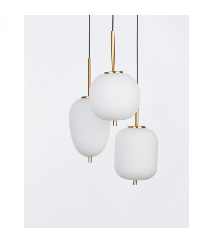 Lato 3 Light Cluster Pendant Ceiling Light Opal Glass Antique Brass Metal Black Fabric Wire LED E14-2