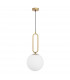 Grus 25cm Globe Pendant Ceiling Light Brass Metal Opal Glass LED E27-1