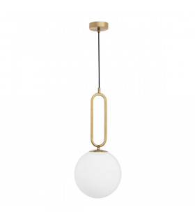 Grus 25cm Globe Pendant Ceiling Light Brass Metal Opal Glass LED E27-1