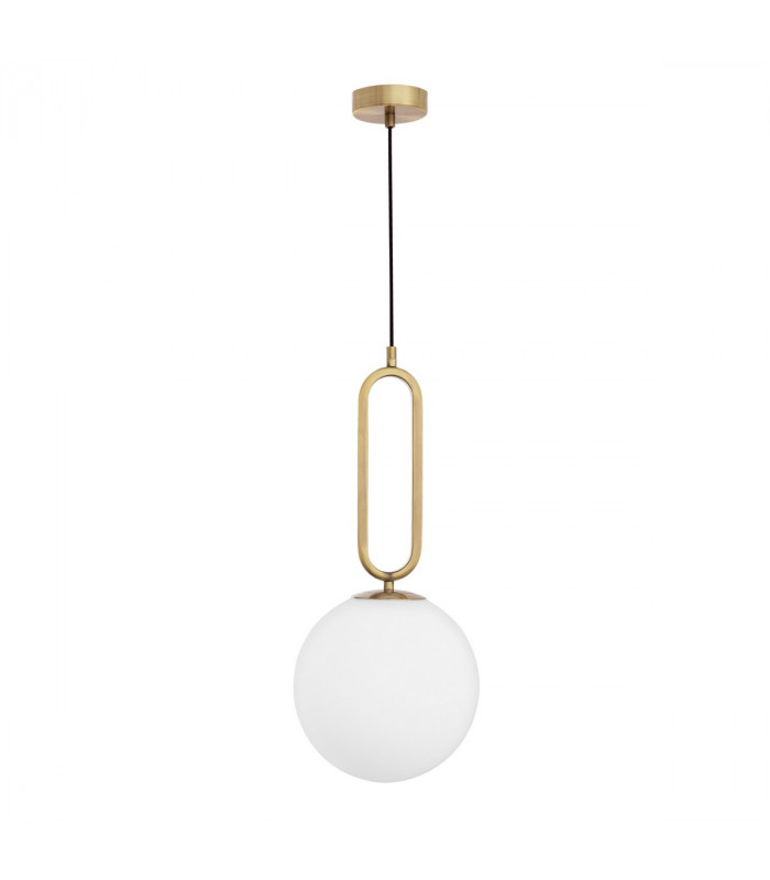 Grus 25cm Globe Pendant Ceiling Light Brass Metal Opal Glass LED E27-1