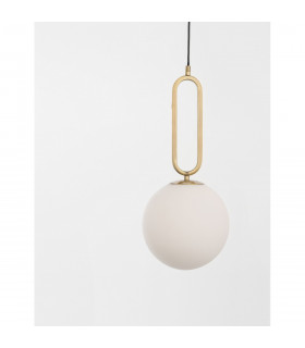 Grus 25cm Globe Pendant Ceiling Light Brass Metal Opal Glass LED E27-2