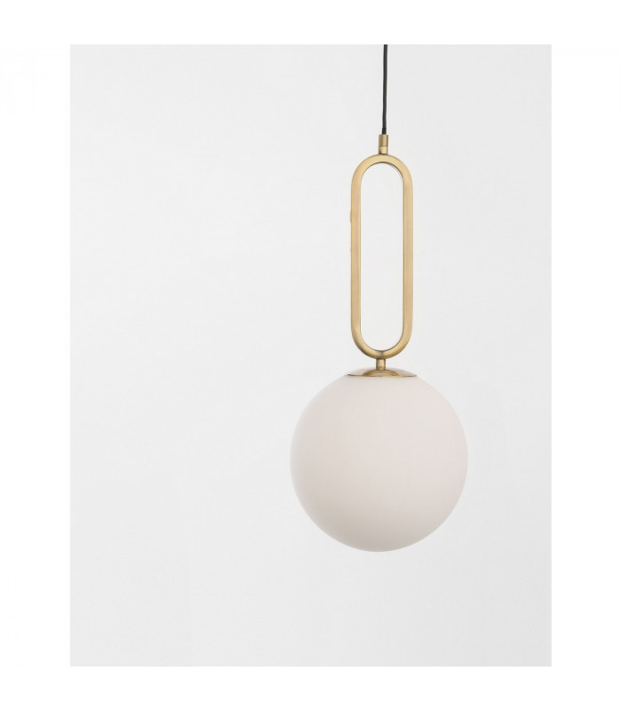 Grus 25cm Globe Pendant Ceiling Light Brass Metal Opal Glass LED E27-2