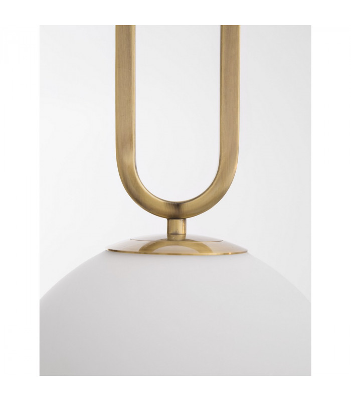 Grus 25cm Globe Pendant Ceiling Light Brass Metal Opal Glass LED E27-3