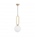 Grus 20cm Globe Pendant Ceiling Light Brass Metal Opal Glass LED E27-1