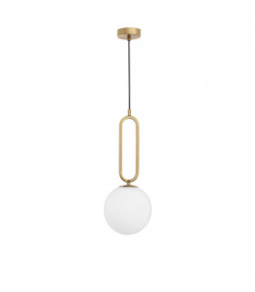 Grus 20cm Globe Pendant Ceiling Light Brass Metal Opal Glass LED E27-1