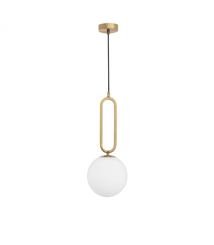 Grus 20cm Globe Pendant Ceiling Light Brass Metal Opal Glass LED E27-1