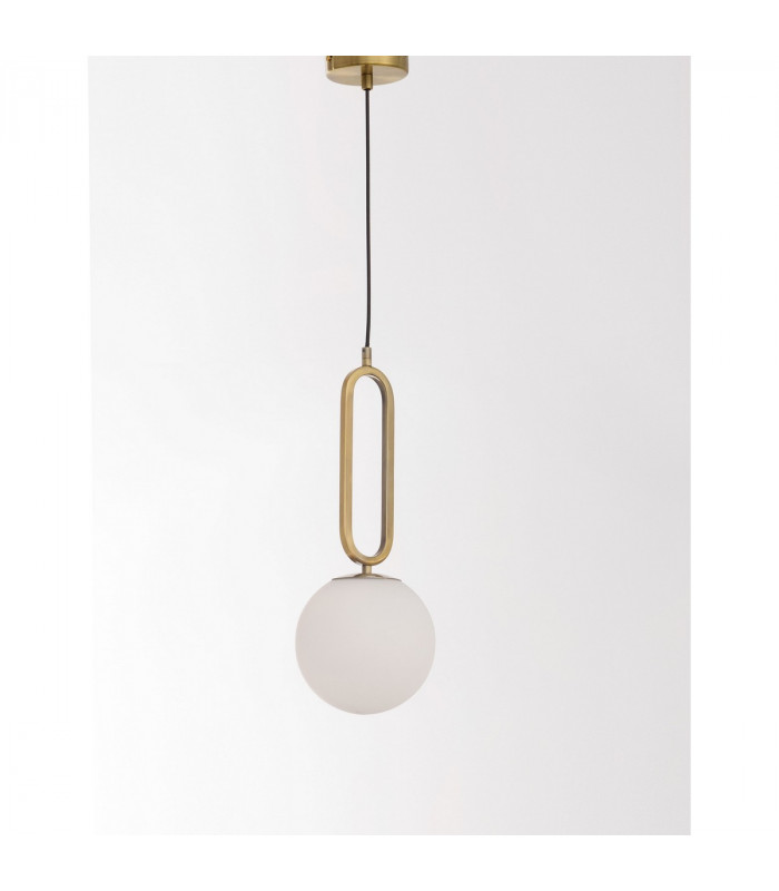 Grus 20cm Globe Pendant Ceiling Light Brass Metal Opal Glass LED E27-3