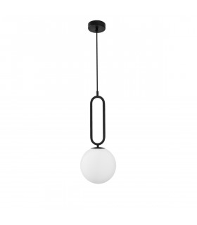 Grus 20cm Globe Pendant Ceiling Light Matt Black Metal Opal Glass LED E27-1