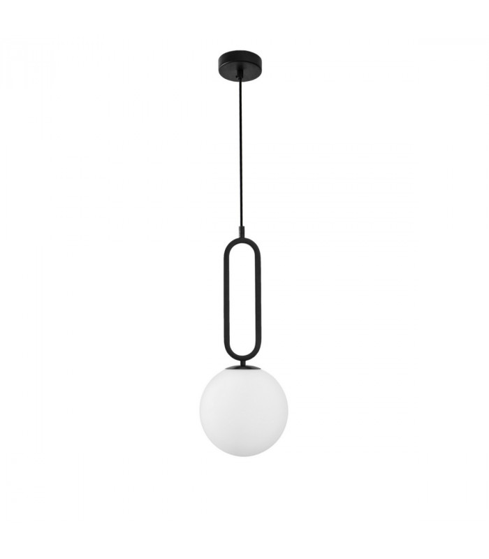 Grus 20cm Globe Pendant Ceiling Light Matt Black Metal Opal Glass LED E27-1