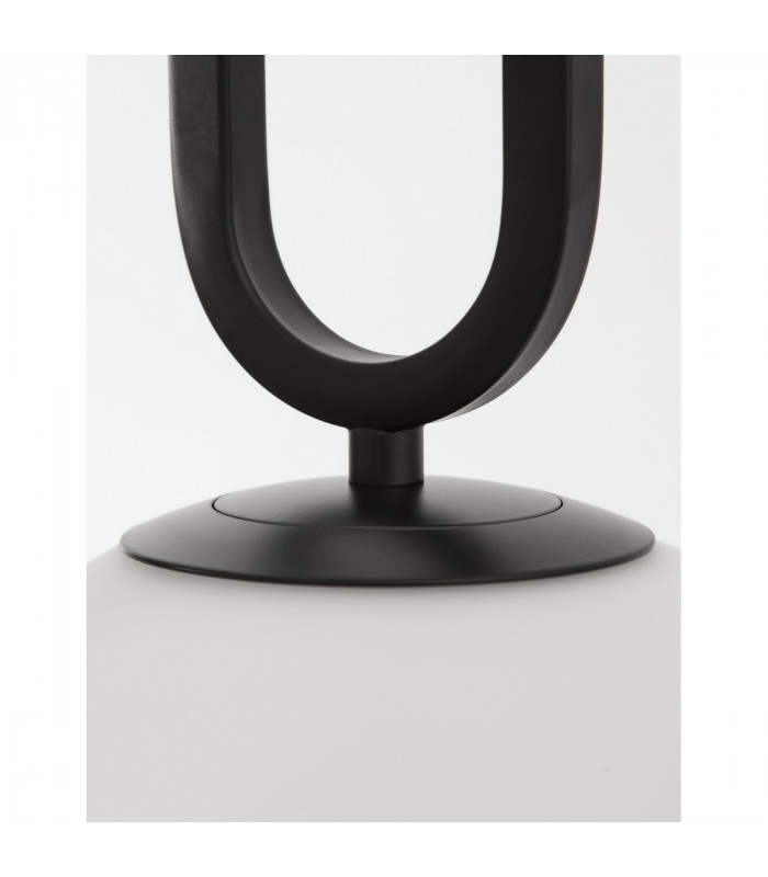 Grus 20cm Globe Pendant Ceiling Light Matt Black Metal Opal Glass LED E27-5