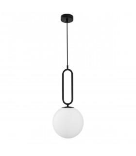 Grus Globe Pendant Ceiling Light Matt Black Metal Opal Glass LED E27-1
