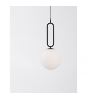 Grus Globe Pendant Ceiling Light Matt Black Metal Opal Glass LED E27-2