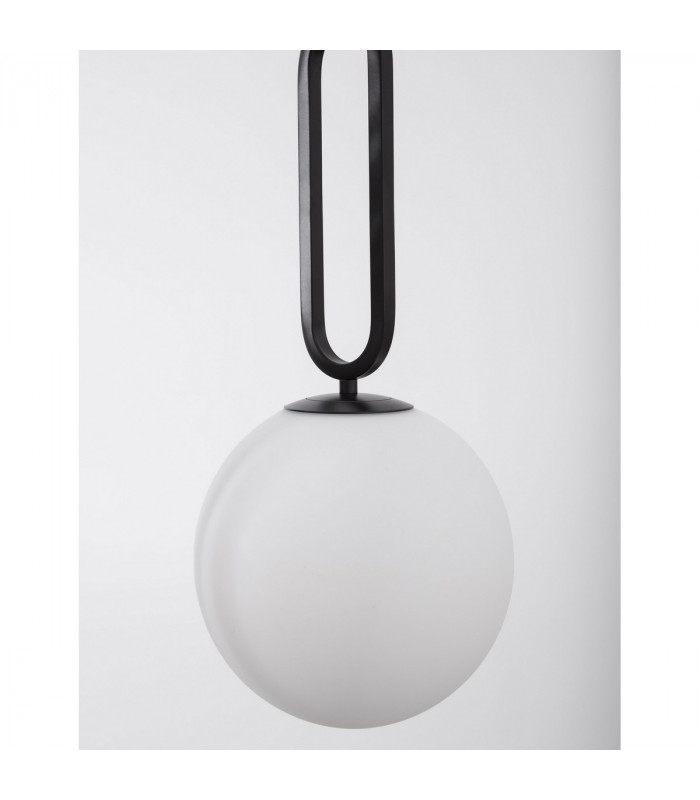 Grus Globe Pendant Ceiling Light Matt Black Metal Opal Glass LED E27-3