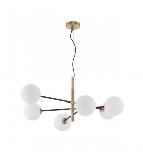 Vitra 6 Light Multi Arm Pendant Ceiling Light Satin Gold Black Metal White Opal Glass LED G9 220 Volt-1