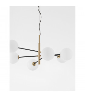 Vitra 6 Light Multi Arm Pendant Ceiling Light Satin Gold Black Metal White Opal Glass LED G9 220 Volt-2