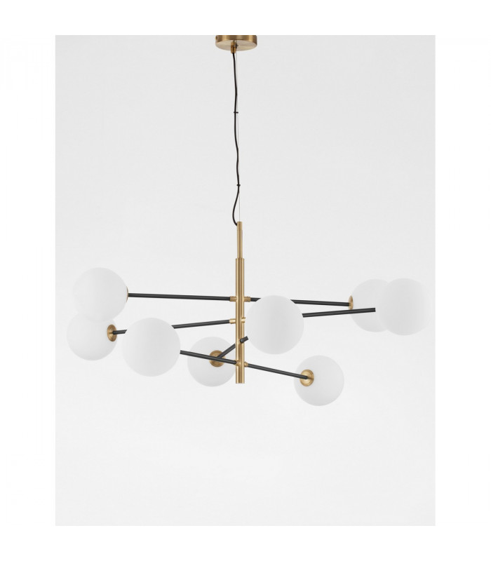 Vitra 8 Light Multi Arm Pendant Ceiling Light Satin Gold Black Metal White Opal Glass LED G9 220 Volt-3