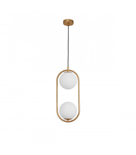 Obitar 2 Light Globe Pendant Ceiling Light Opal Glass Brass Gold Metal LED G9-1