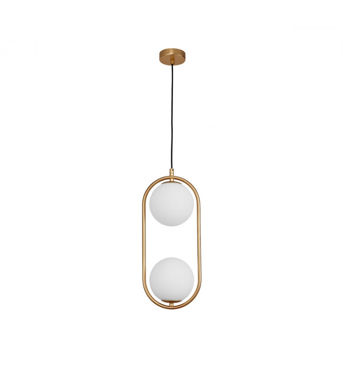 Obitar 2 Light Globe Pendant Ceiling Light Opal Glass Brass Gold Metal LED G9-1