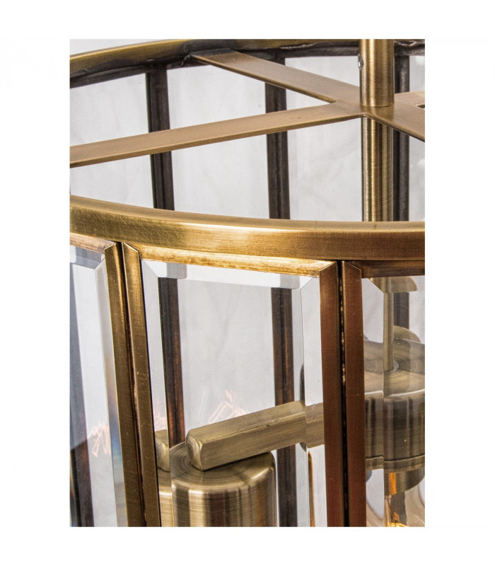 Celso 3 Light Lanterns Pendant Ceiling Light Antique Metal Brass Clear Glass LED E27-3