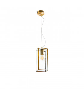 Flavio Box Lanterns Pendant Ceiling Light Antique Metal Brass Clear Glass LED E27-1